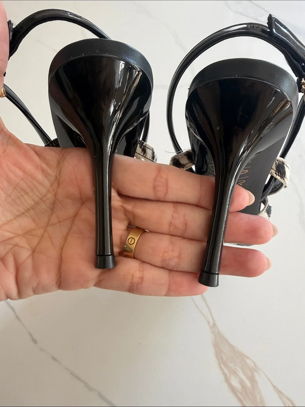 Calvin Klein Black & White Zebra Strap Heels with Gold Toe Cap
